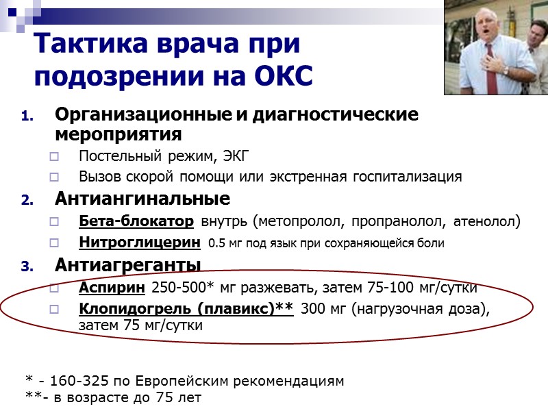Тактика врача при подозрении на ОКС Организационные и диагностические  мероприятия Постельный режим, ЭКГ